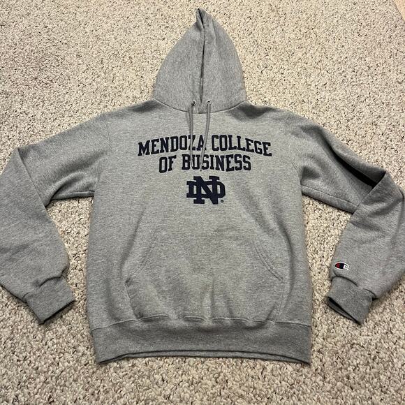 Champion Notre Dame Mendoza College of Business Hoodie Sz S Gray Active Casual - Picture 1 of 6